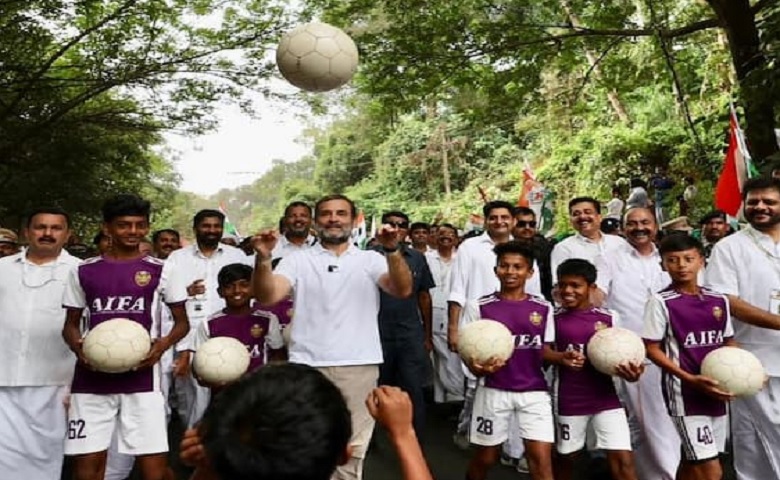 Rahul Gandhi plays football