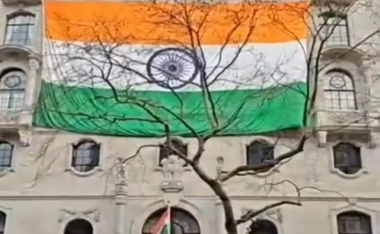 India flag at Indian Embassy in London