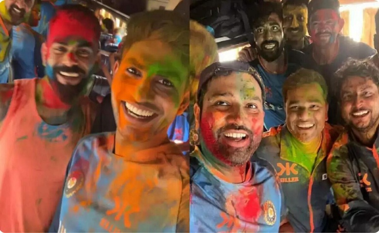 Indian team celebrated Holi