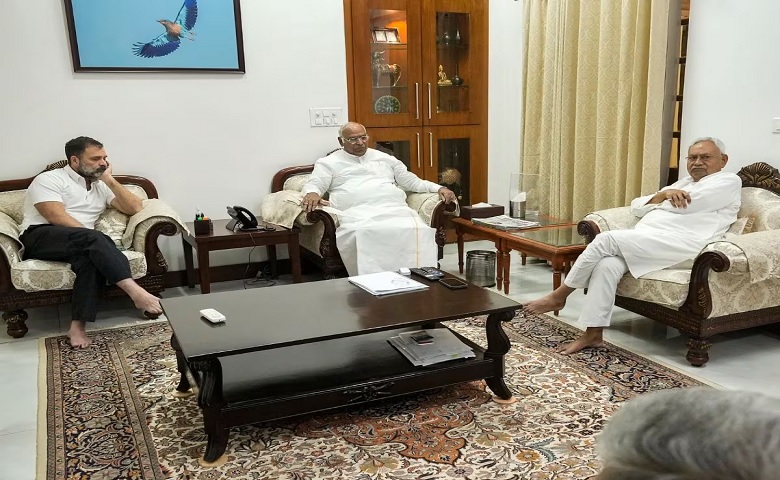 Rahul Gandhi, Mallikarjun Kharge and Nitish Kumar