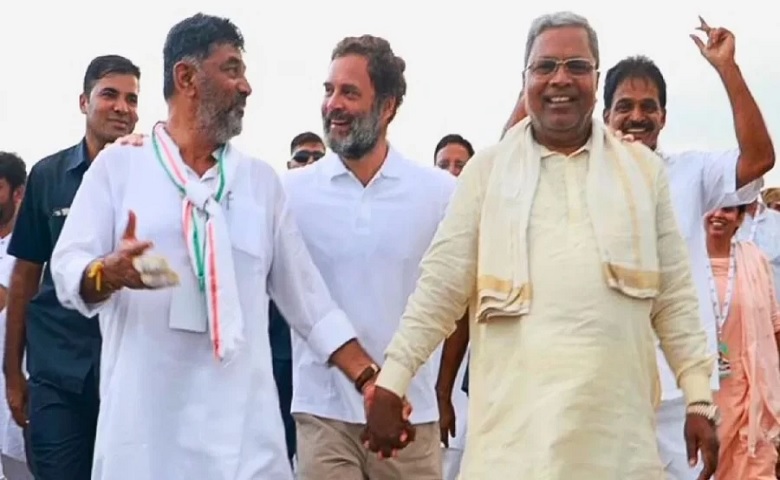 Rahul Gandhi, D K Shivakumar and Siddaramaiah