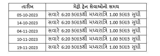 METRO TIME-TABLE