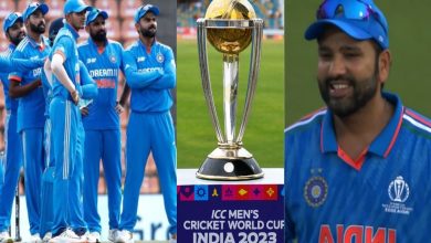 Rohit Sharma and gold World Cup trophy