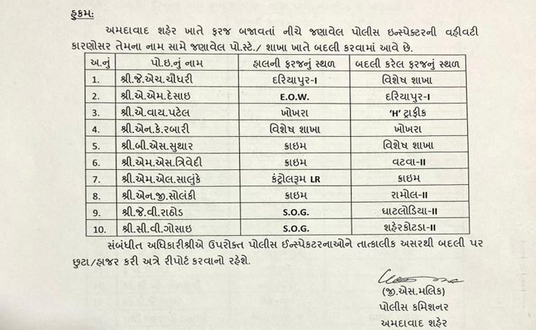 પોલીસ બદલી-