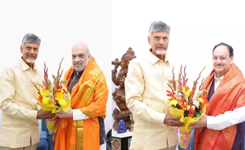 Chandrababu Naidu and JP Nadda and Amit Shah