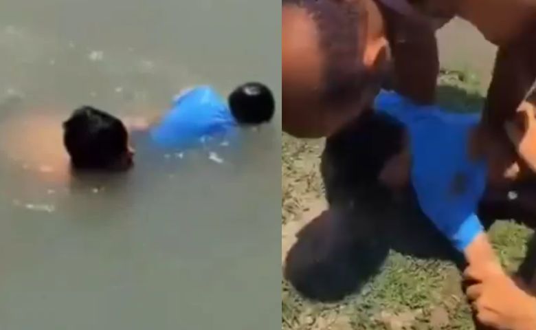 Saved child floating in water